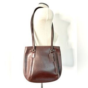 Vintage Coach Medium Framed Pouch Mahogany Brown Leather Shoulder Bag Rare 9996
